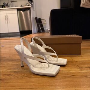 Gia Borghini White Slingback Square-Toe Heeled Sandals